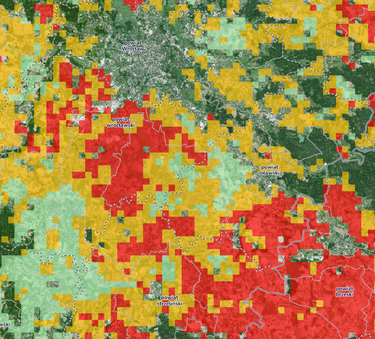 Mapa warunków wzrostu upraw 13 sierpnia 2022