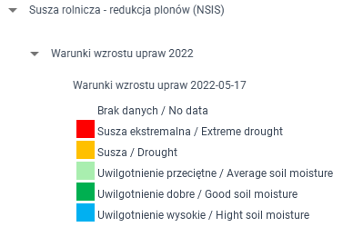 Legenda warunków wzrostu upraw NSIS